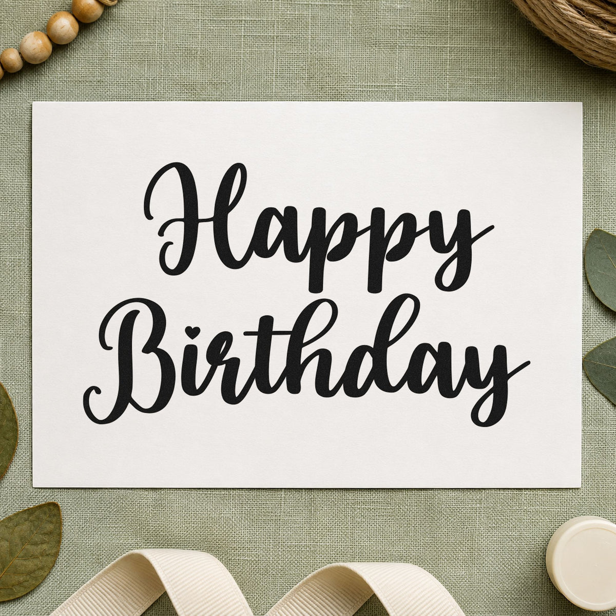 Happy Birthday Bold Script craft stamp in black ink on cardstock, an easy option for maker year album page.