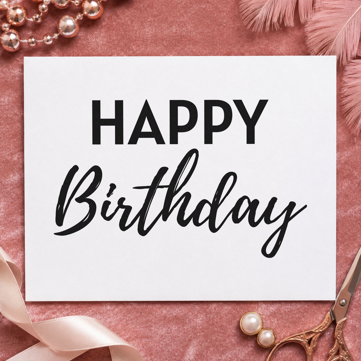Happy Birthday Bold Contrast craft stamp in black ink on cardstock, an easy option for hamper year album page.