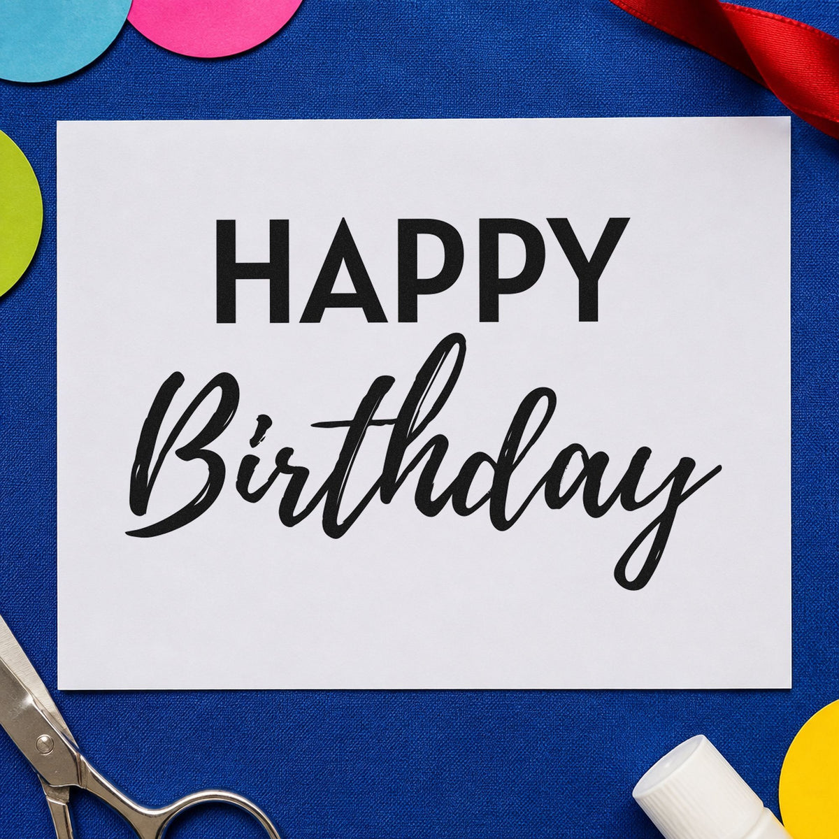 Happy Birthday Bold Contrast rubber stamp printed in black ink, ready for plain capital cards and similar paper crafts.