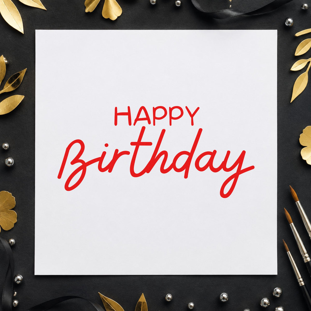 Happy Birthday Casual Script craft stamp imprint in red ink on a handmade project, one idea being loyalty punch cards.