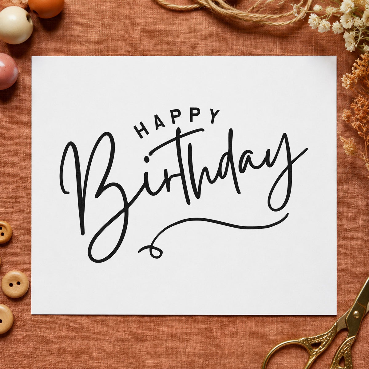 Happy Birthday Loop Underline craft stamp in black ink on cardstock, an easy option for topper album page.