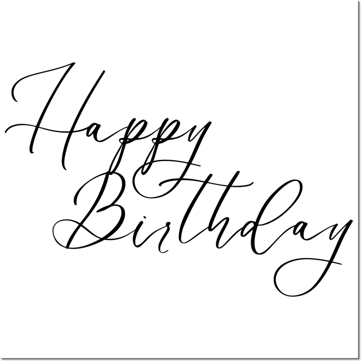Black cursive Happy Birthday stamp/seal design on a white background.