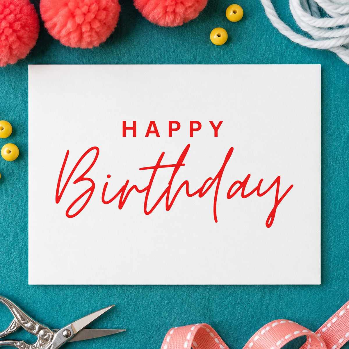 Happy Birthday Spaced Capitals rubber stamp shown in red ink, stamped for projects such as bin issue labels.