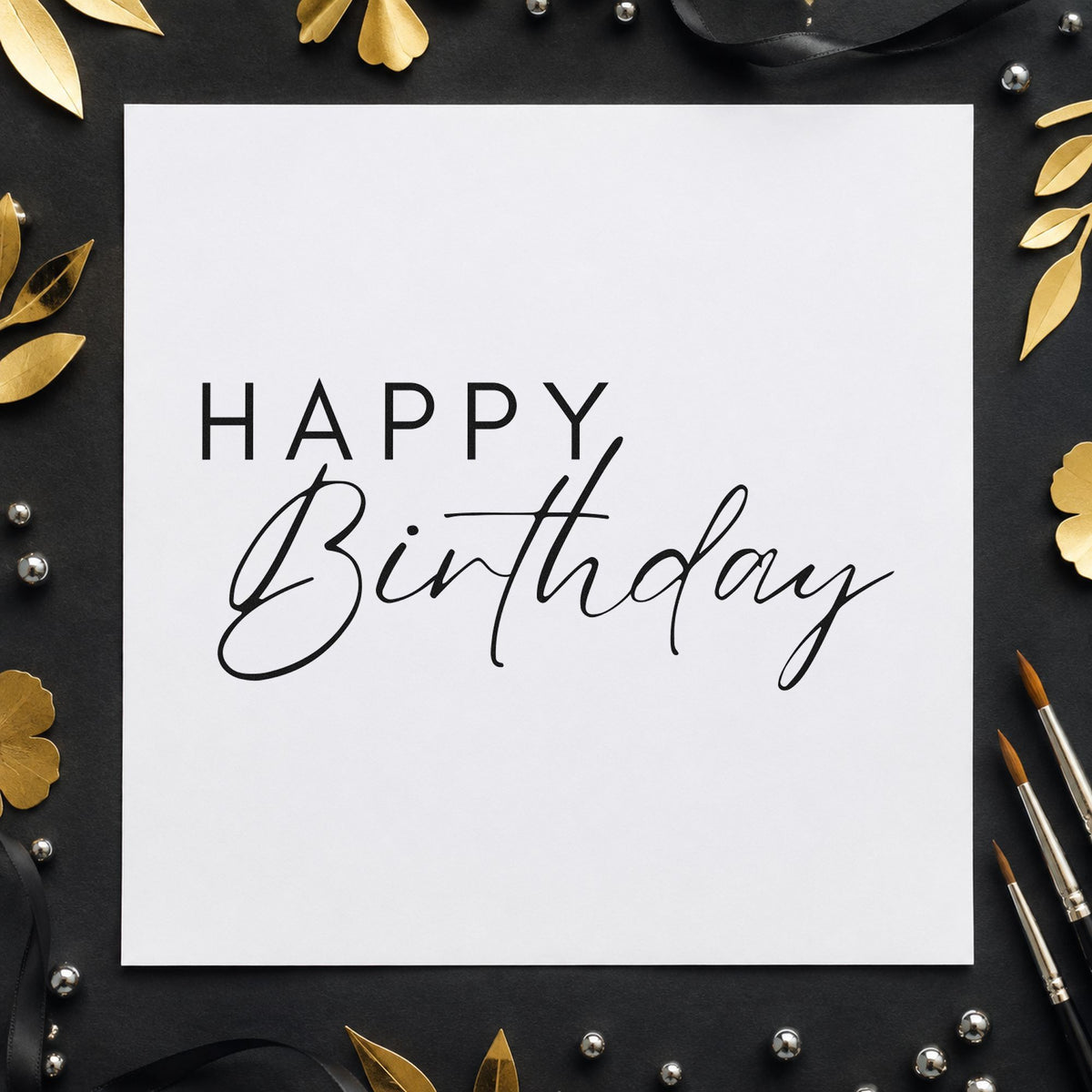 Happy Birthday Thin Lettering craft stamp in black ink on cardstock, an easy option for teen year album page.