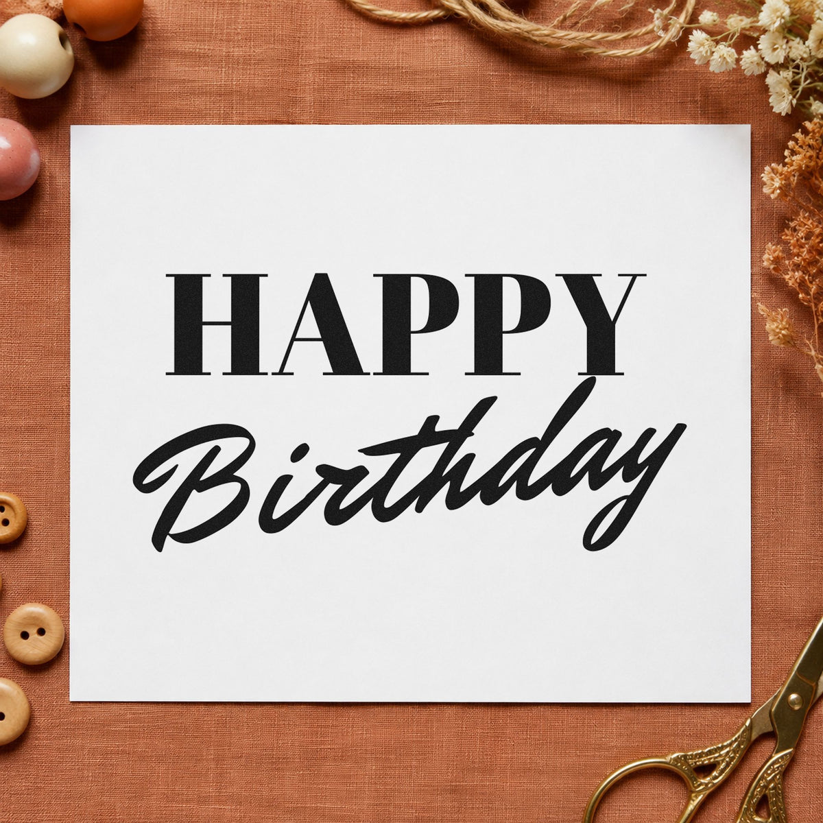 Happy Birthday Serif Brush craft stamp in black ink on cardstock, an easy option for alley party album page.
