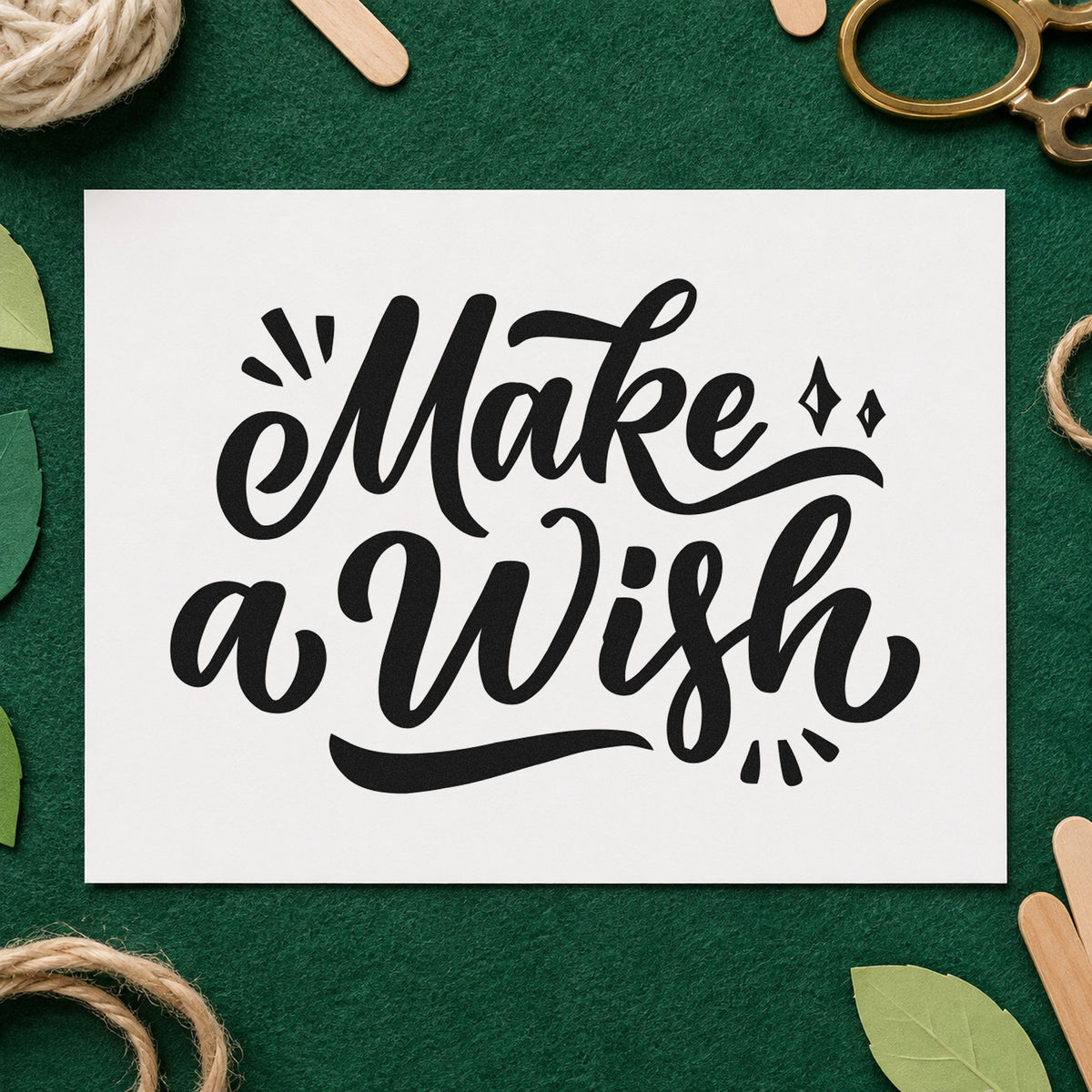 Make A Wish Script craft stamp in black ink on cardstock, an easy option for tradition album page.
