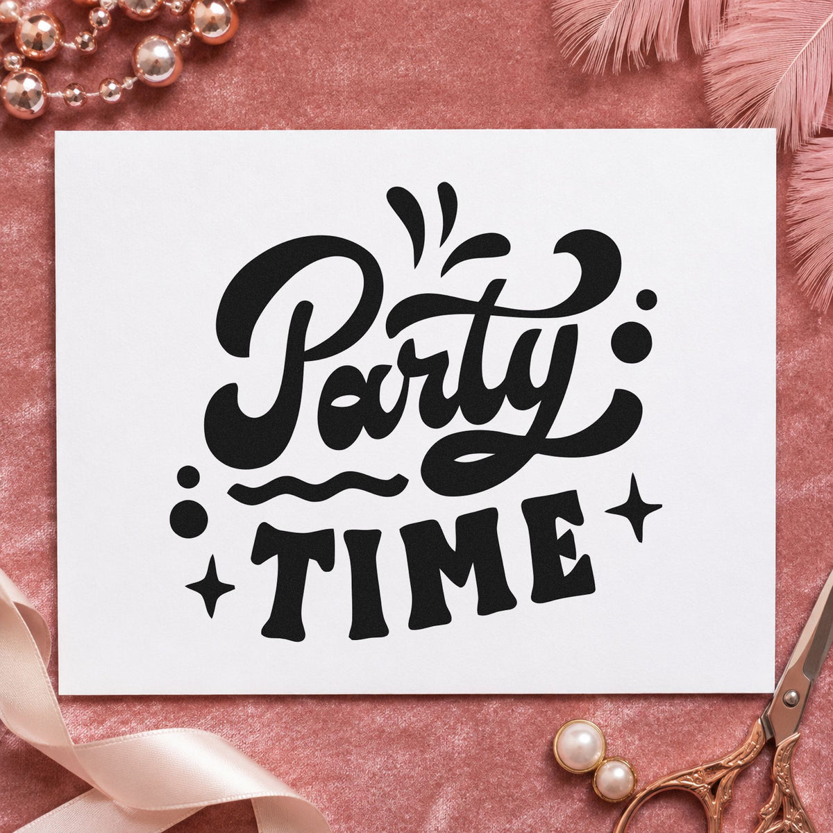Party Time Bold Script craft stamp in black ink on cardstock, an easy option for dance party album page.