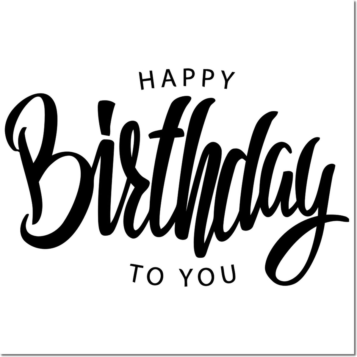 Black Happy Birthday to You stamp and seal design in bold script on a white background