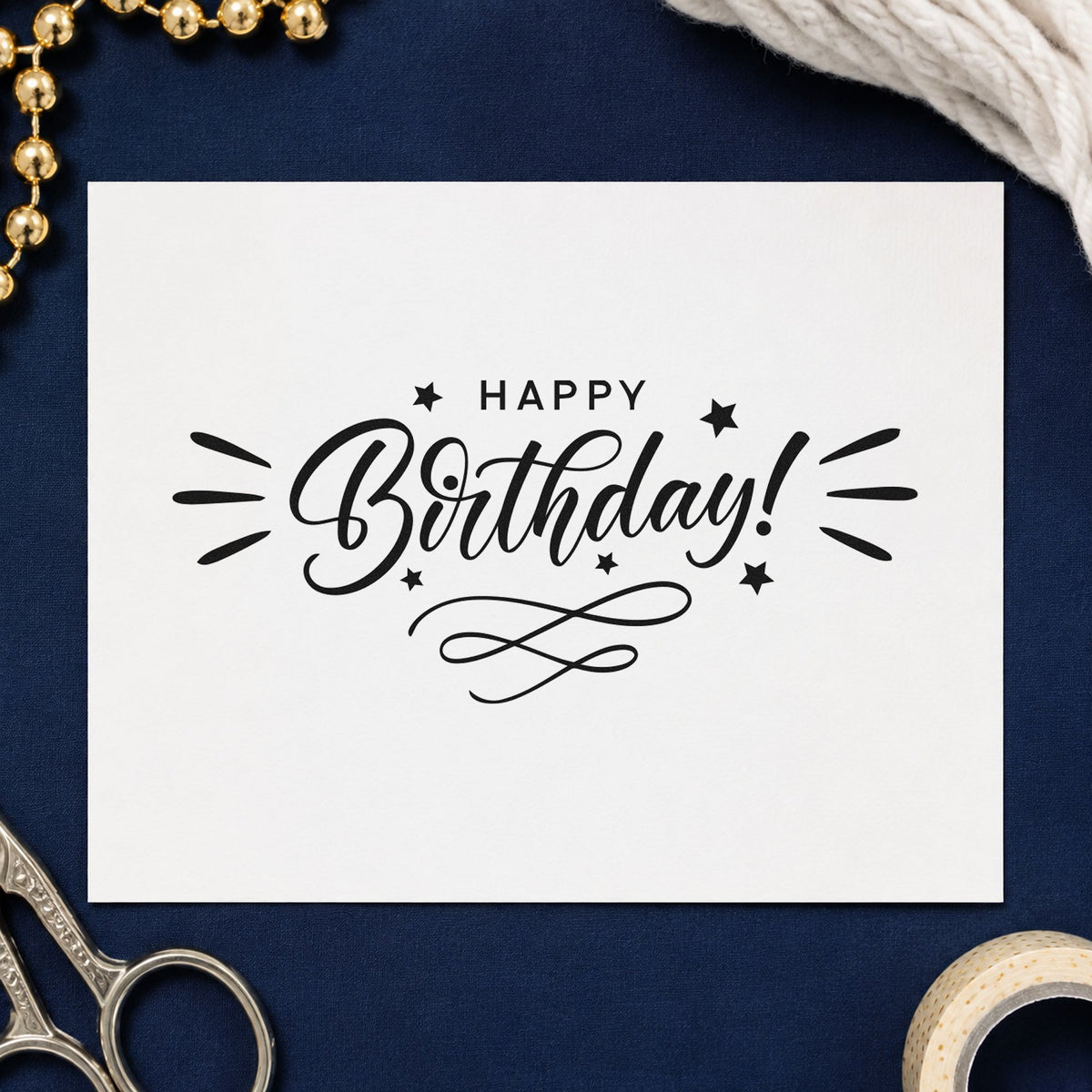 Birthday Decorative Swirl Accent craft stamp in black ink on cardstock, an easy option for farewell album page.