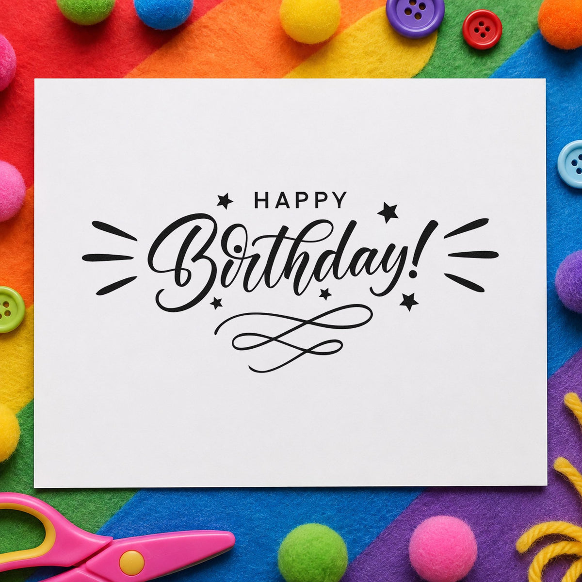 Birthday Decorative Swirl Accent craft stamp imprint in black ink on a handmade project, one idea being leaving gift tags.
