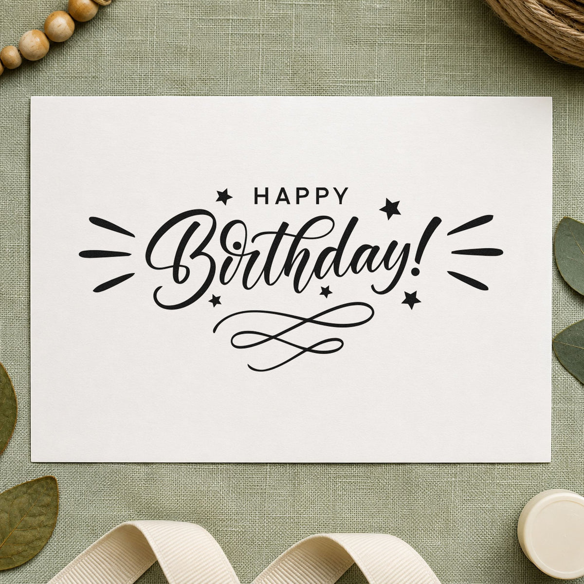 Birthday Decorative Swirl Accent rubber stamp printed in black ink, ready for collection sheet and similar paper crafts.