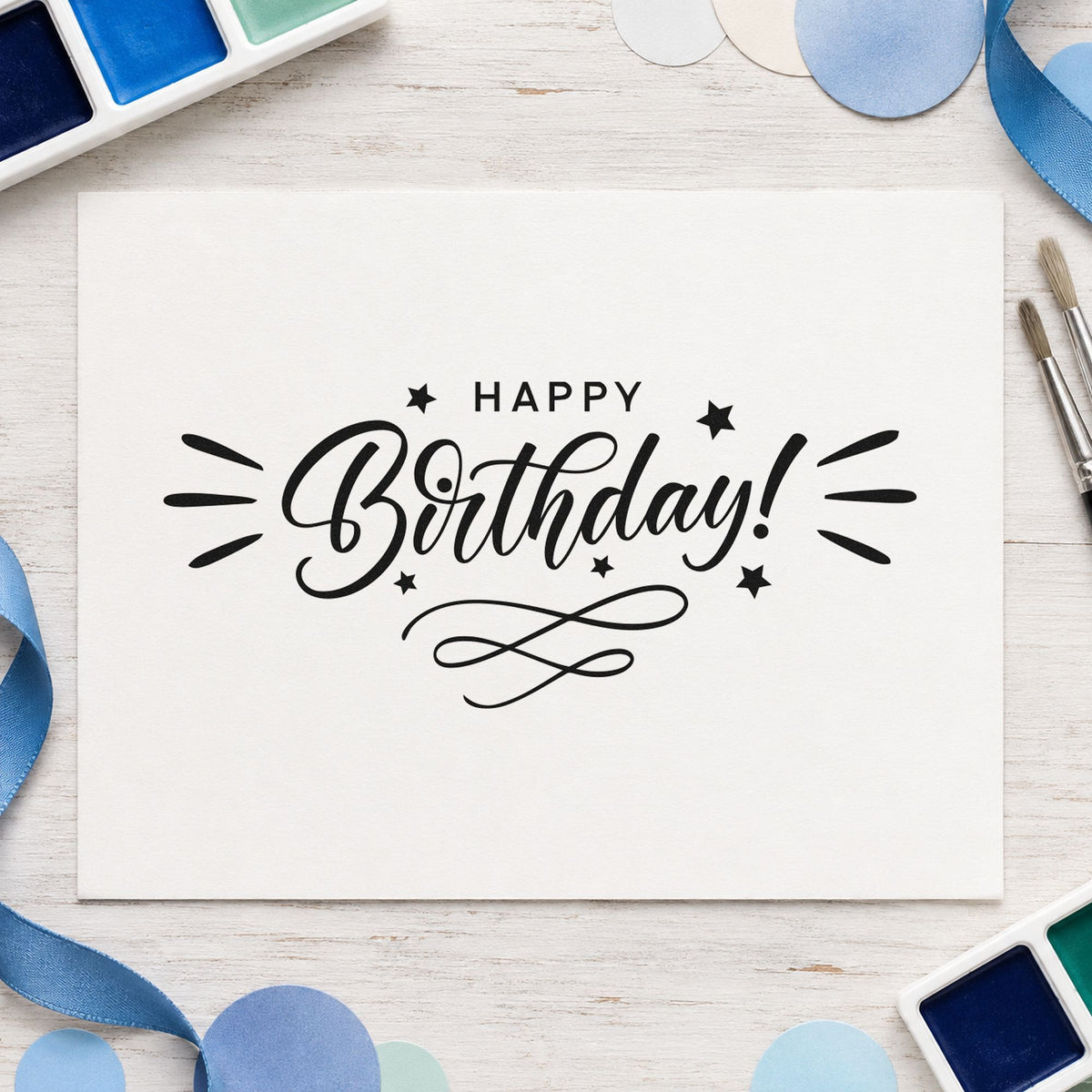 Birthday Decorative Swirl Accent rubber stamp printed in black ink, ready for looping flourish cards and similar paper crafts.