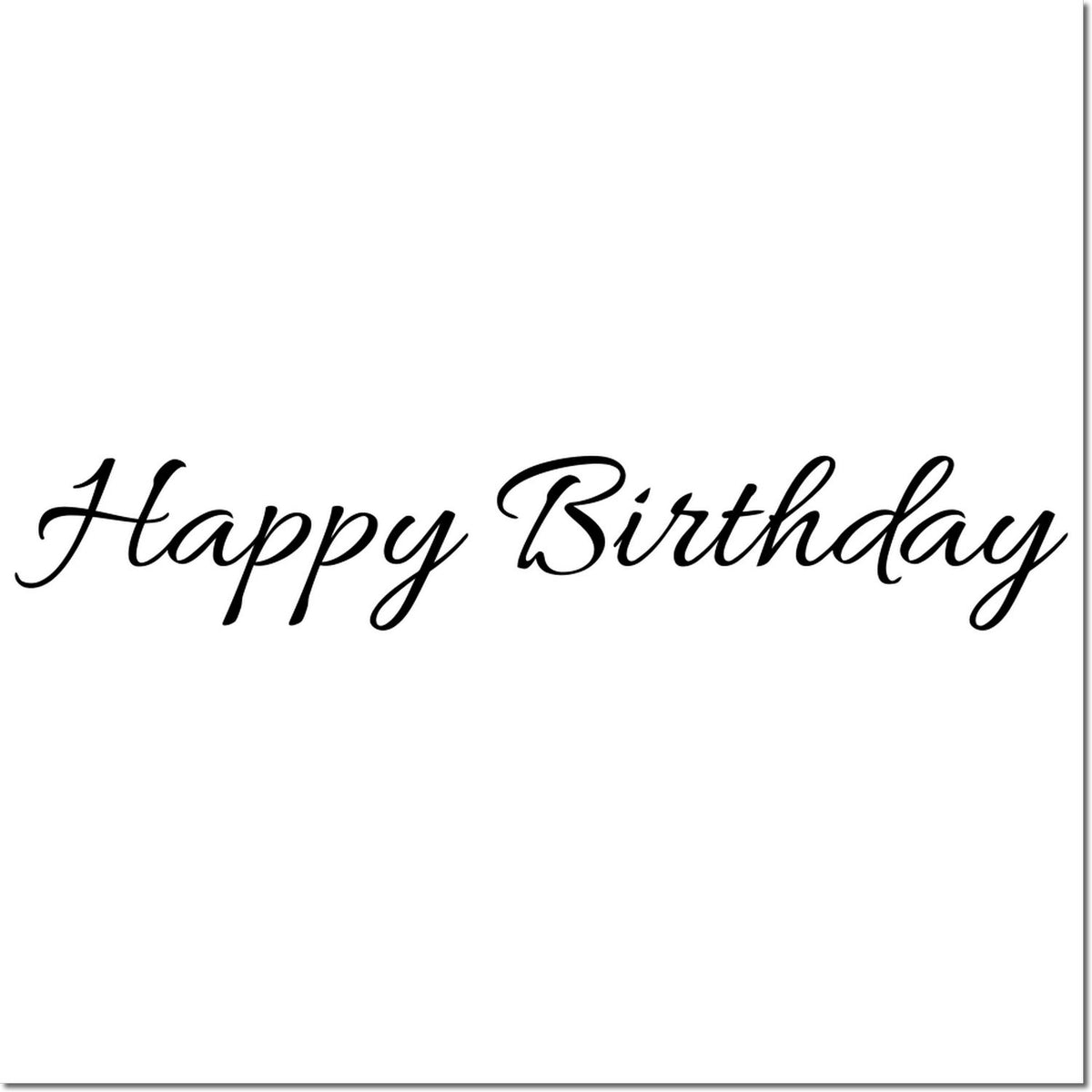 Black cursive Happy Birthday stamp and seal on white background