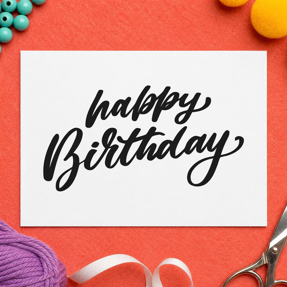Happy Birthday Slanted Brush craft stamp in black ink on cardstock, an easy option for truck year album page.