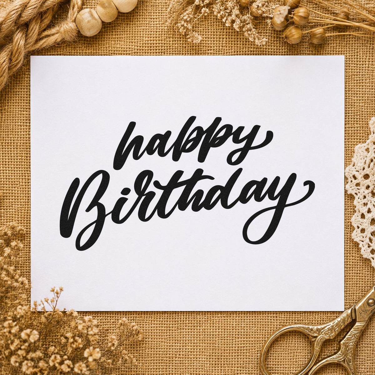 Happy Birthday Slanted Brush rubber stamp printed in black ink, ready for slanted line cards and similar paper crafts.