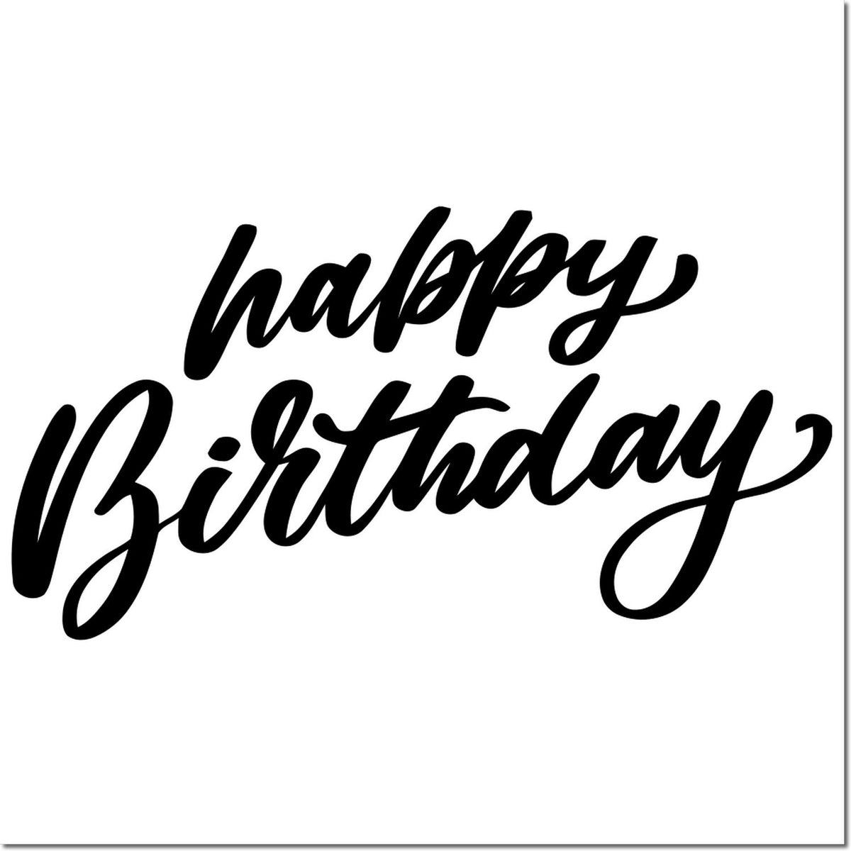 Black happy birthday script stamp and seal design on white background