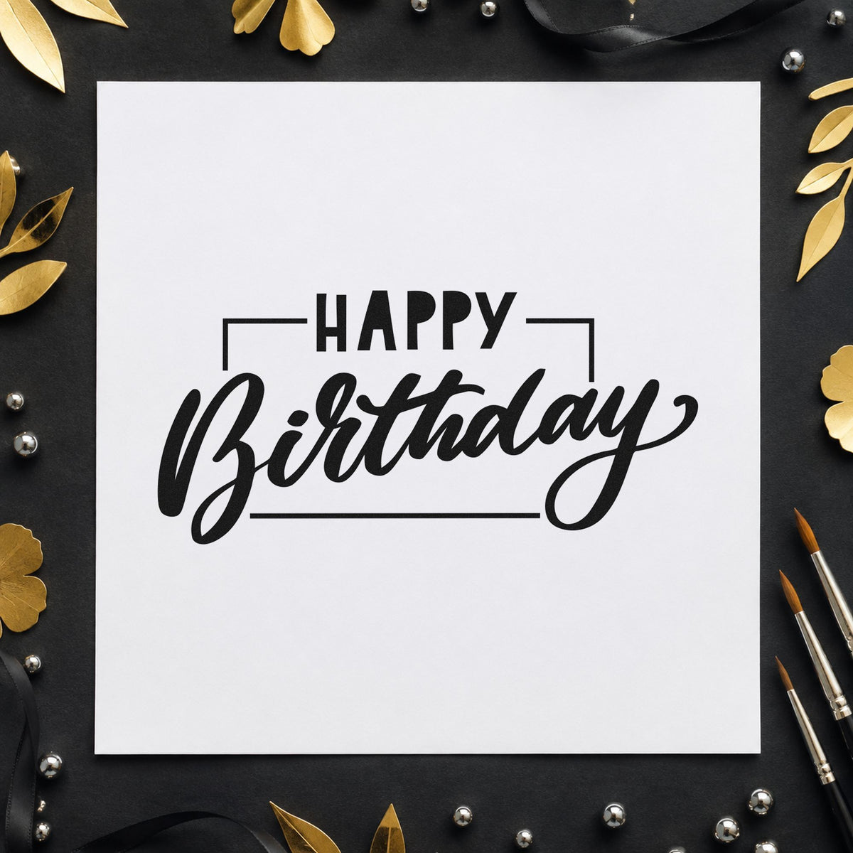 Birthday Script Rectangular Frame craft stamp in black ink on cardstock, an easy option for sign hire album page.