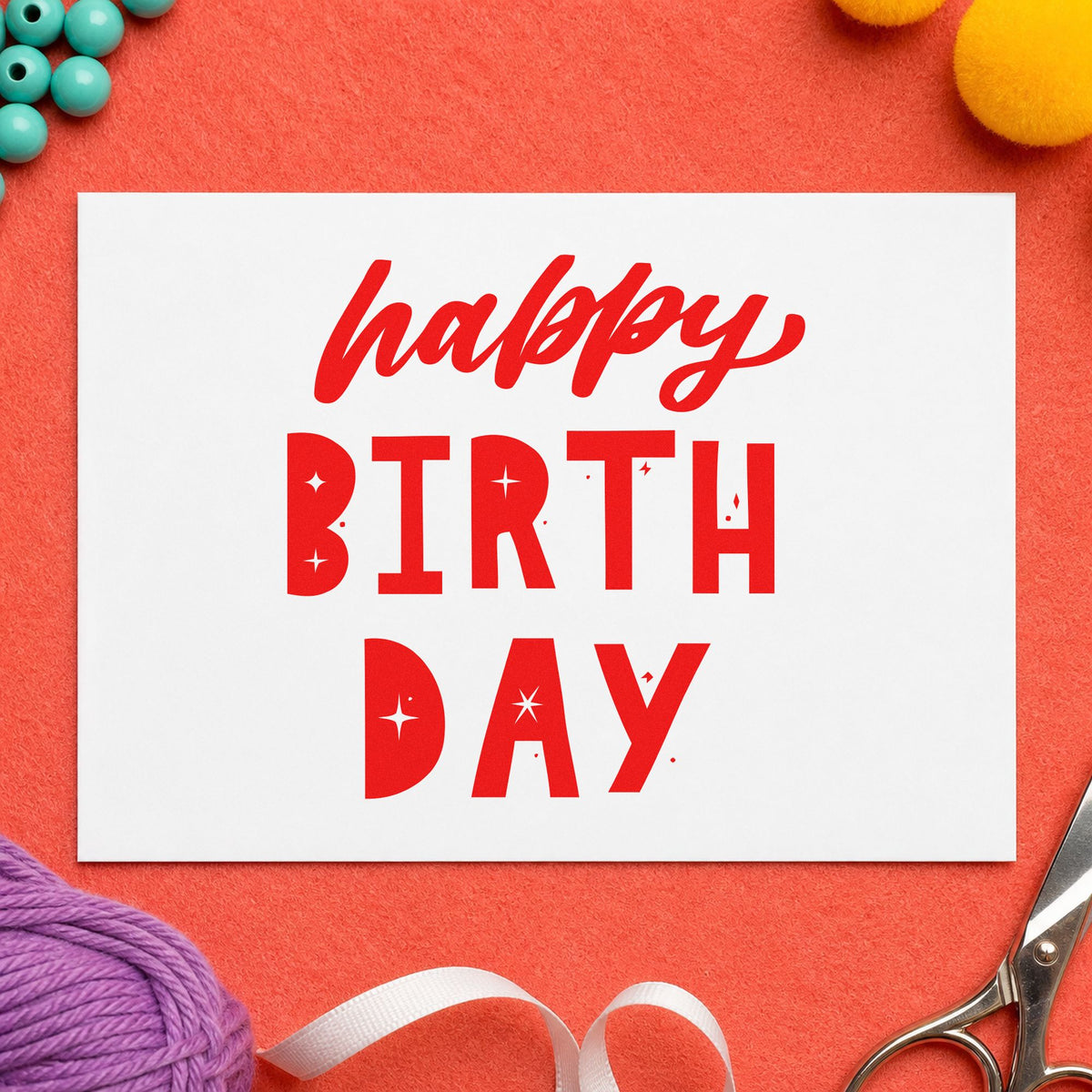Happy Birthday Star Cutouts craft stamp imprint in red ink on a handmade project, one idea being film pick cards.