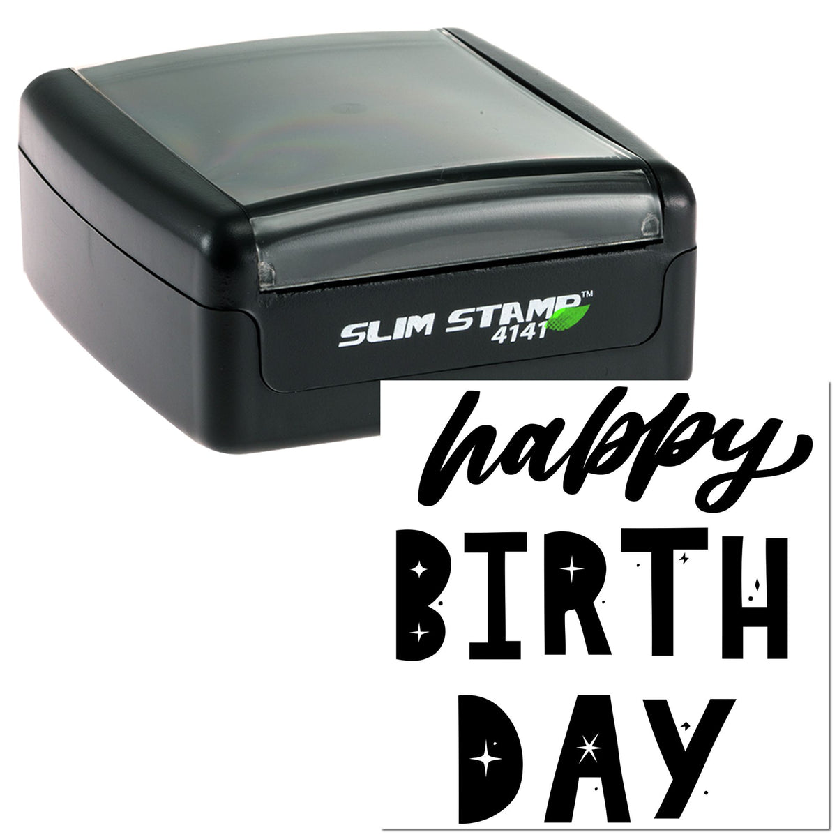 Black Trodat Slim Shimmer Party Celebration Craft Stamp showing a decorative design for greeting cards and party invitations.