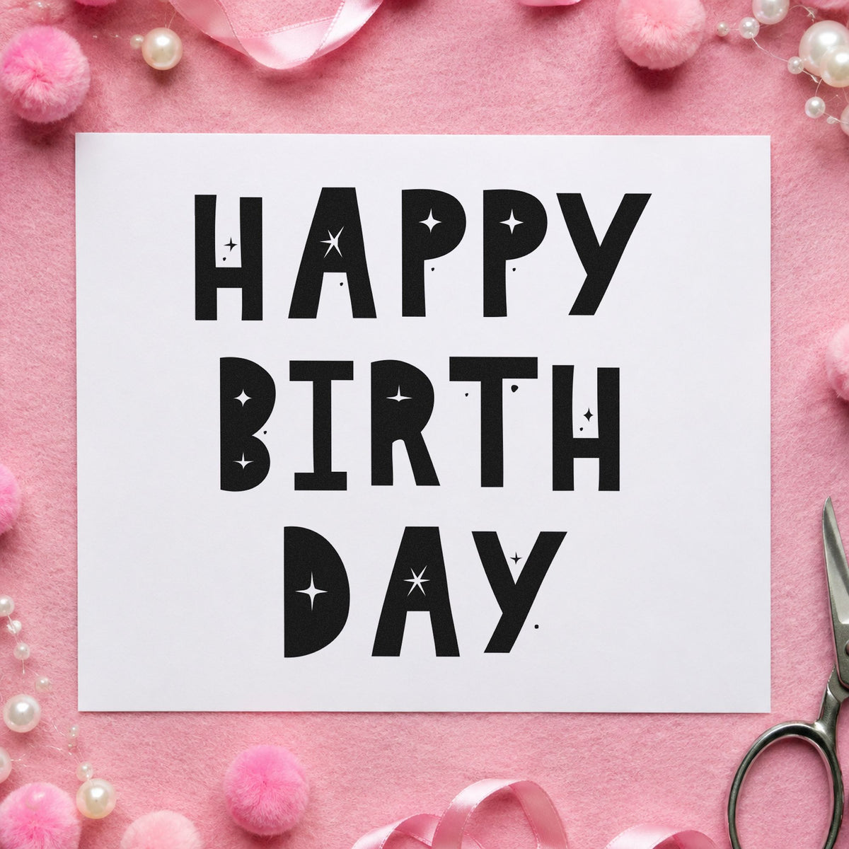 Birthday Block Star Cutouts craft stamp in black ink on cardstock, an easy option for climb party album page.