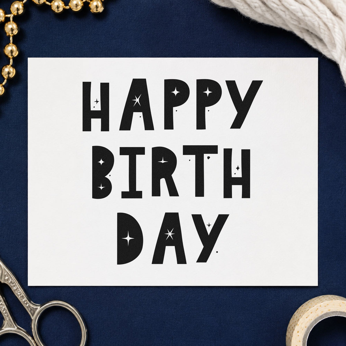 Birthday Block Star Cutouts rubber stamp printed in black ink, ready for session slot sheet and similar paper crafts.