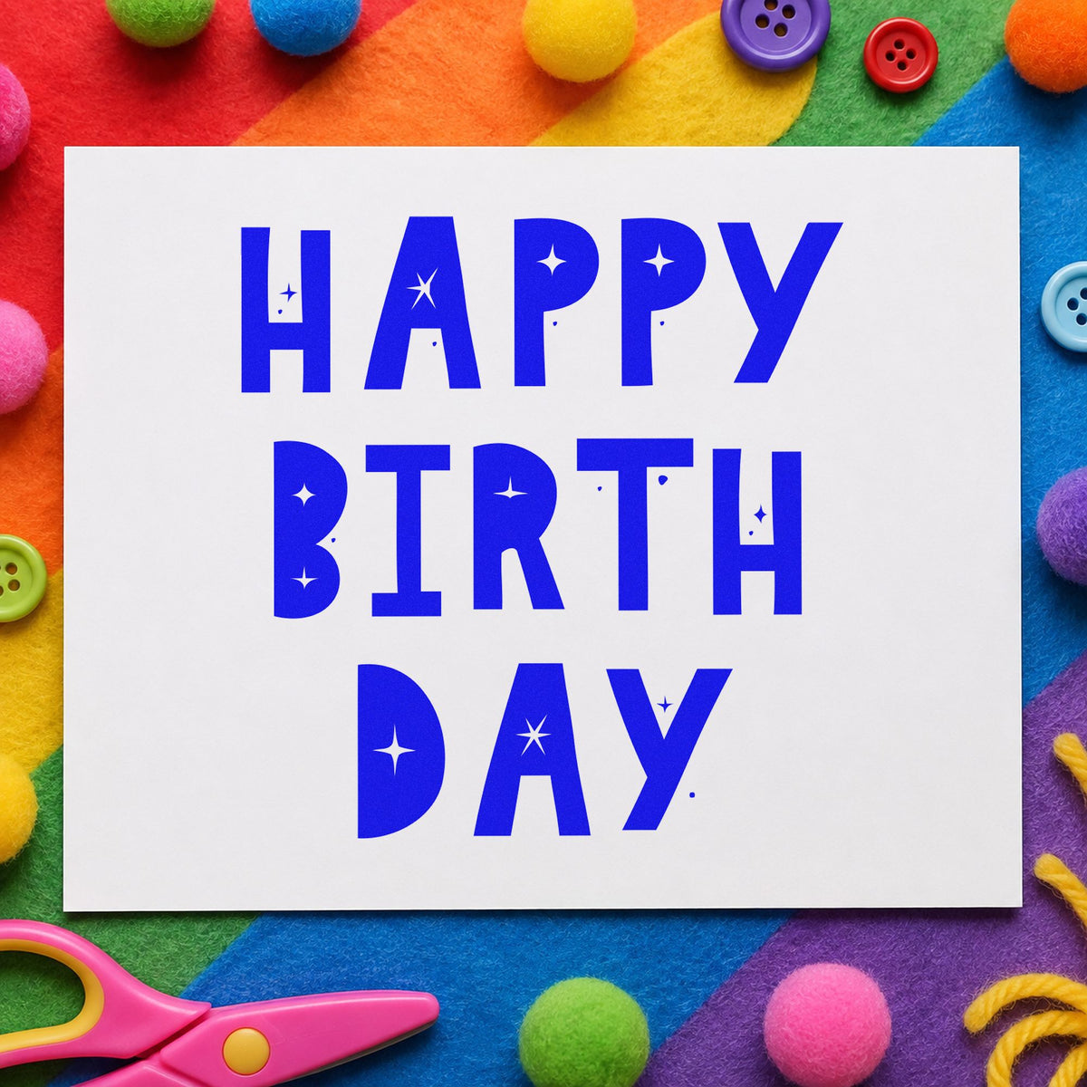 Birthday Block Star Cutouts craft stamp in blue ink on cardstock, an easy option for crash mat printing.
