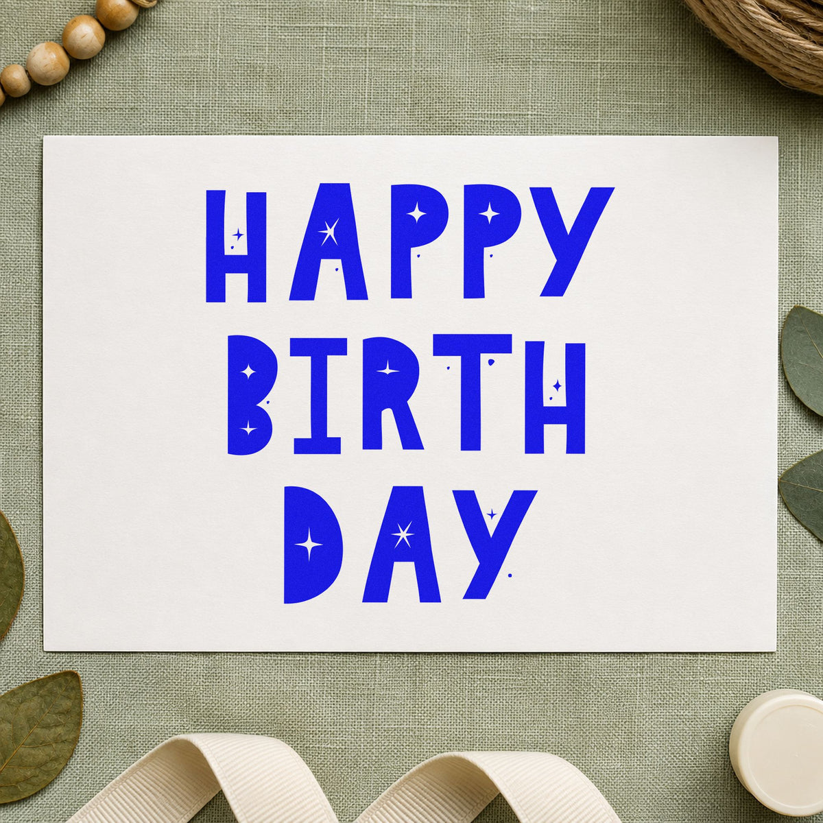 Birthday Block Star Cutouts craft stamp imprinted in blue ink on paper, a design suited to framed party room.