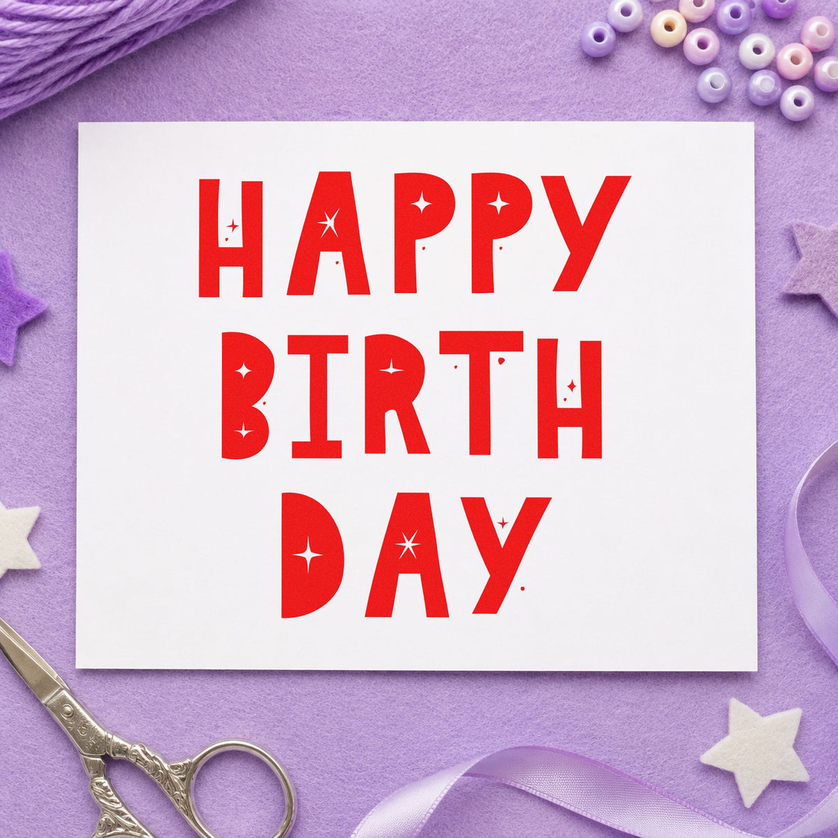Birthday Block Star Cutouts rubber stamp shown in red ink, stamped for projects such as bin shoe labels.