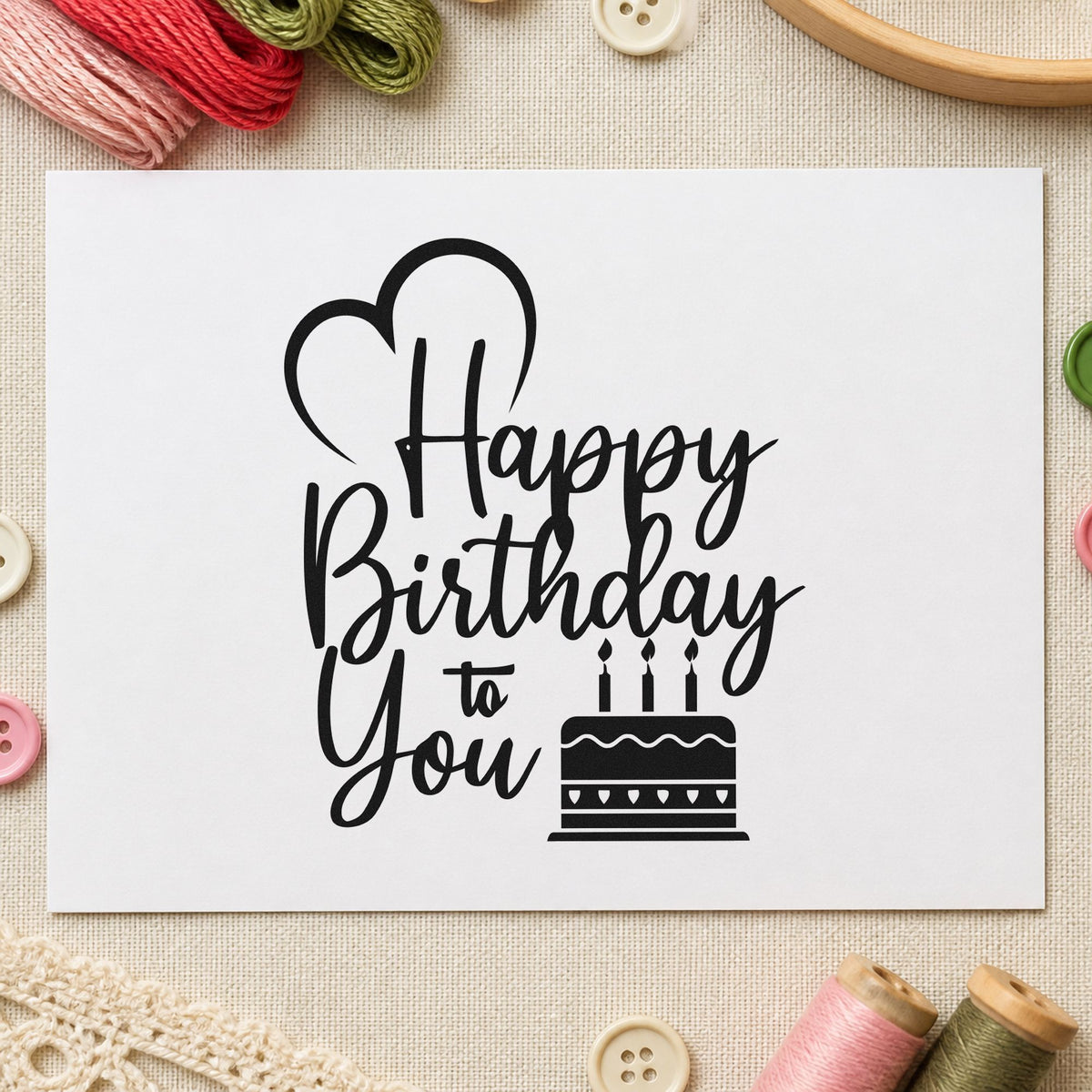 Birthday To You Cake craft stamp in black ink on cardstock, an easy option for drop year album page.