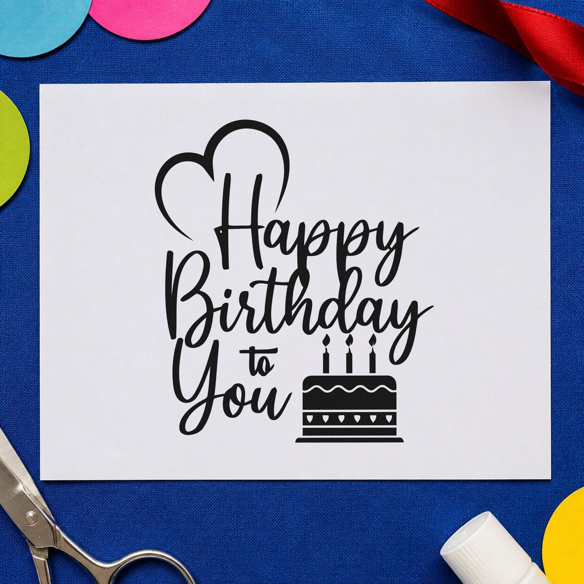 Birthday To You Cake craft stamp imprint in black ink on a handmade project, one idea being cake box gift tags.