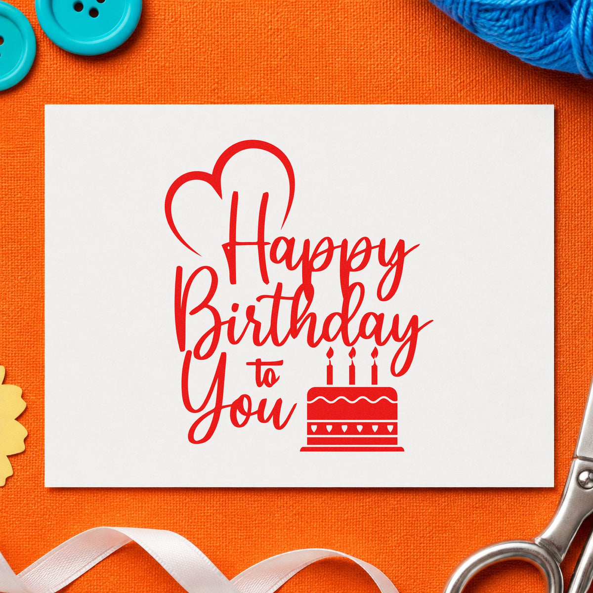Birthday To You Cake craft stamp imprint in red ink on a handmade project, one idea being delivery note cards.