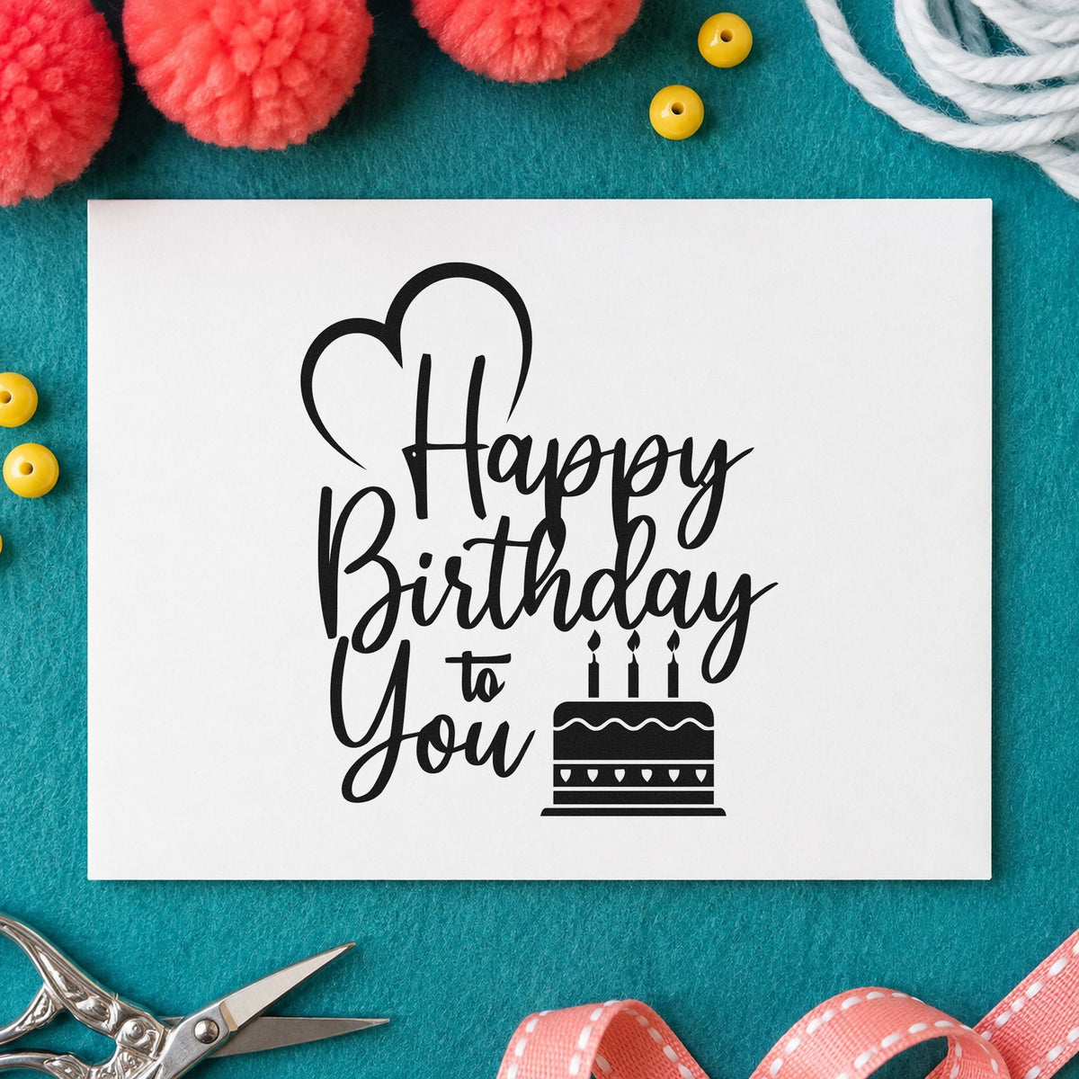 Birthday To You Cake rubber stamp printed in black ink, ready for candle cake cards and similar paper crafts.