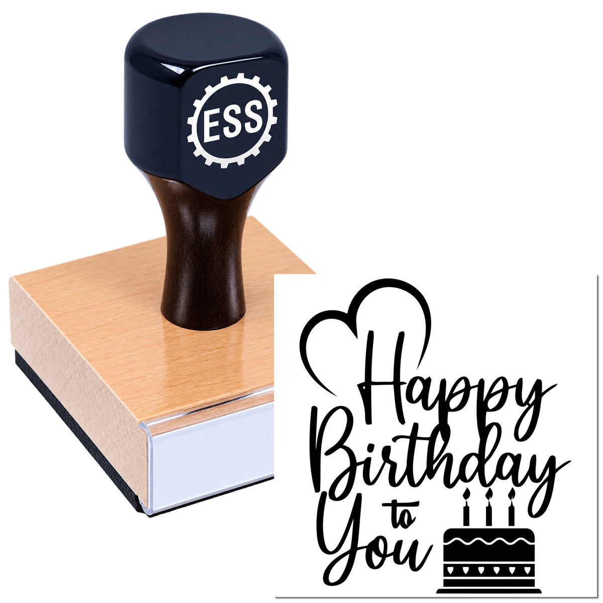Black custom stamp and seal on pink base with birthday greeting design on white background
