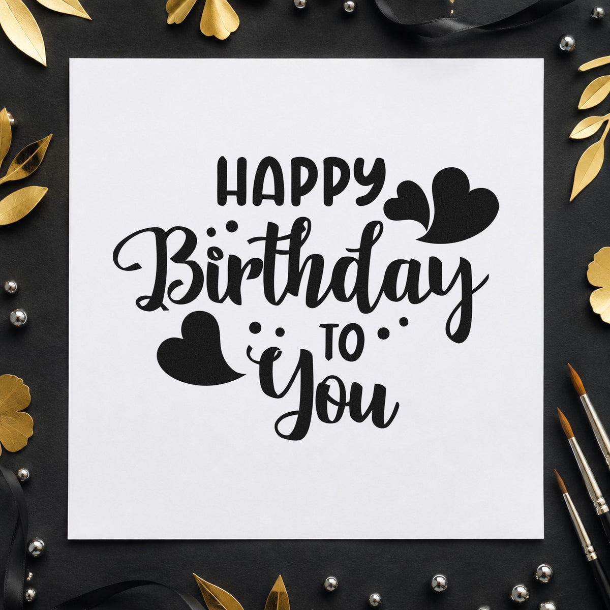 Happy Birthday To You craft stamp in black ink on cardstock, an easy option for twin year album page.