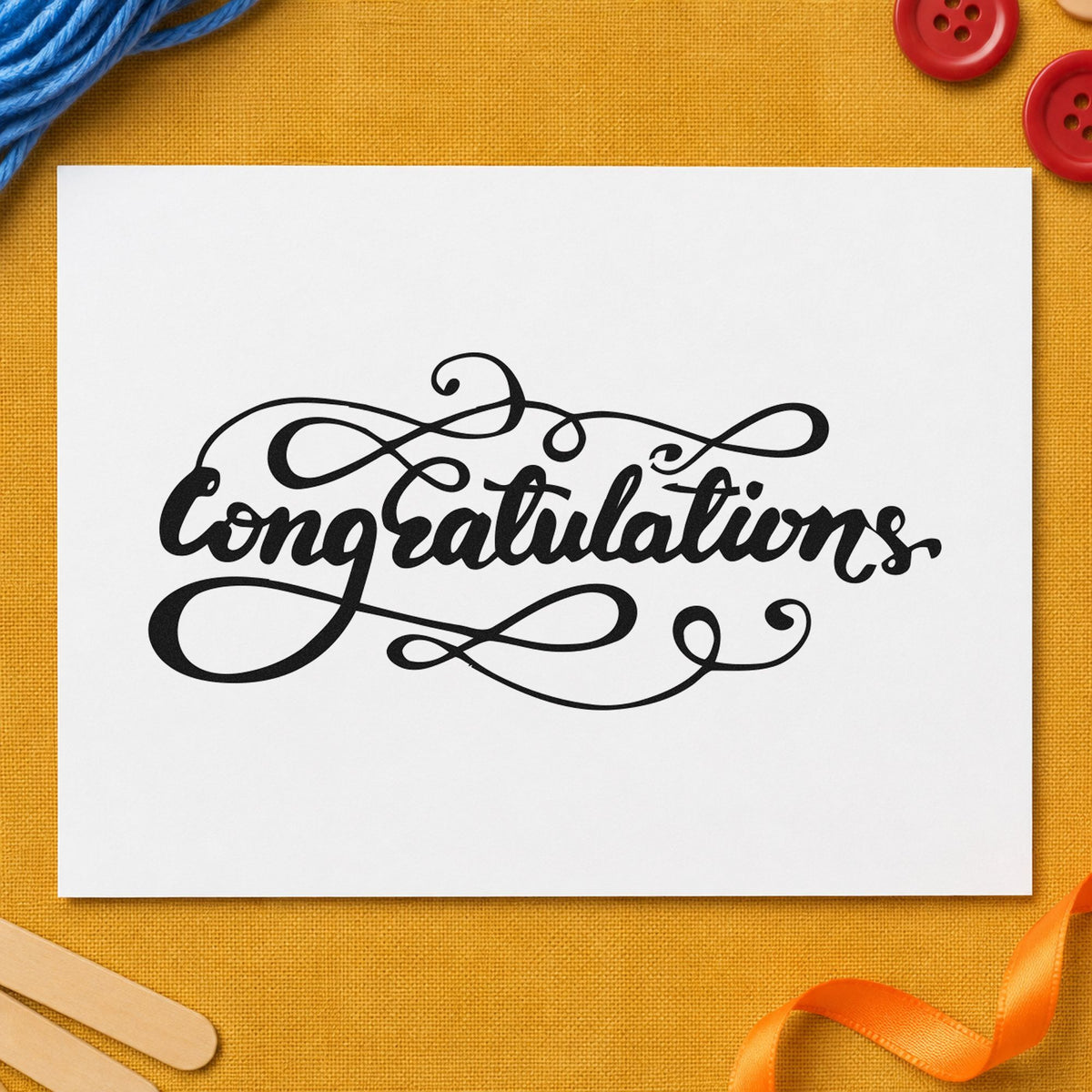 Congratulations Ornate Flourishes rubber stamp printed in black ink, ready for curling flourish cards and similar paper crafts.
