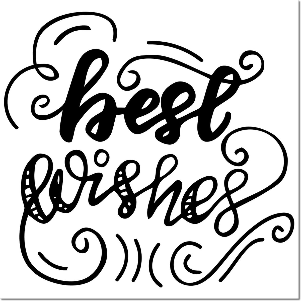 Black decorative best wishes stamp with swirling flourishes for seals and craft projects.
