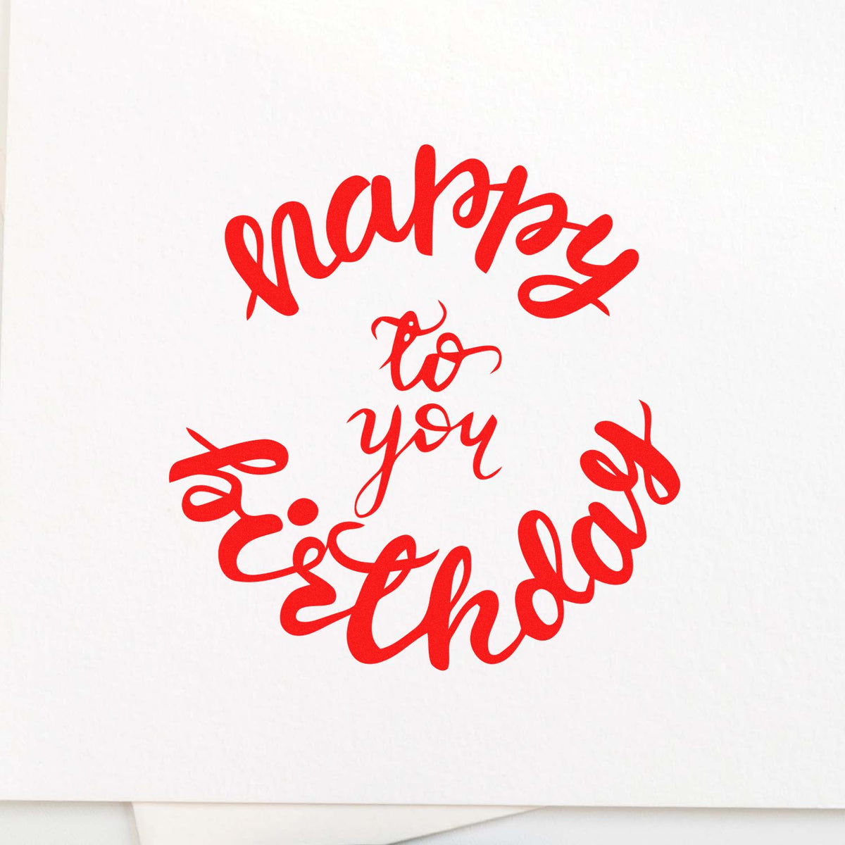 Red cursive Happy Eid to you stamp and seal design on white background.
