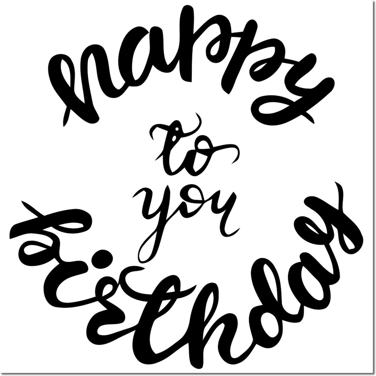 Black seal-style calligraphy stamp reading Happy to You, Earth on a white background.