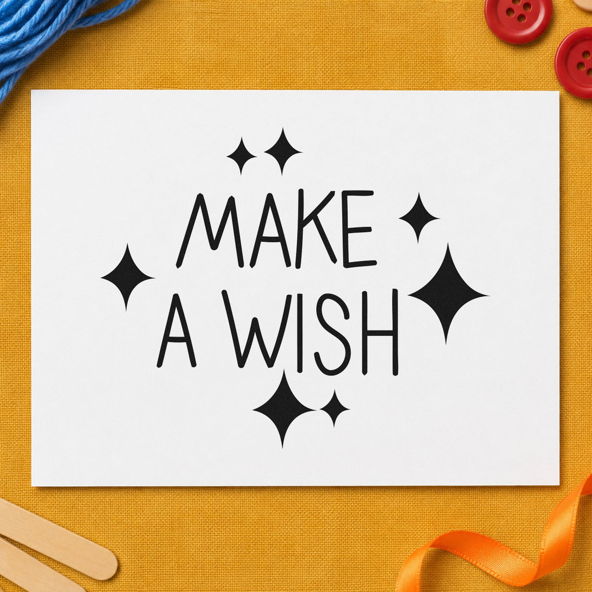 Make A Wish Sparkles rubber stamp printed in black ink, ready for diamond sparkle cards and similar paper crafts.