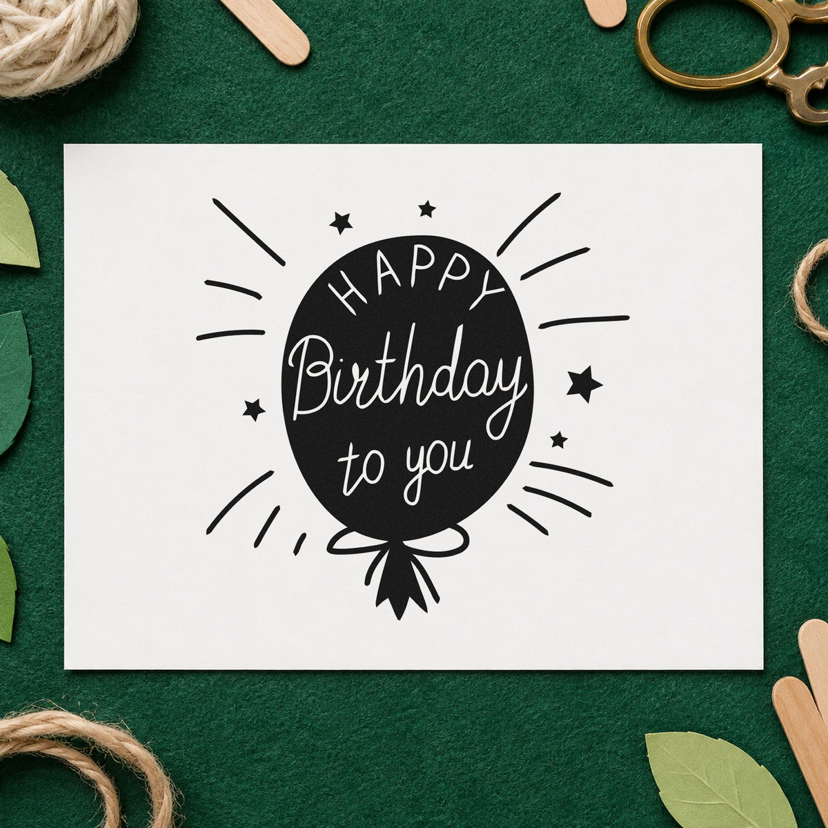 Birthday To You Balloon rubber stamp printed in black ink, ready for order book sheet and similar paper crafts.