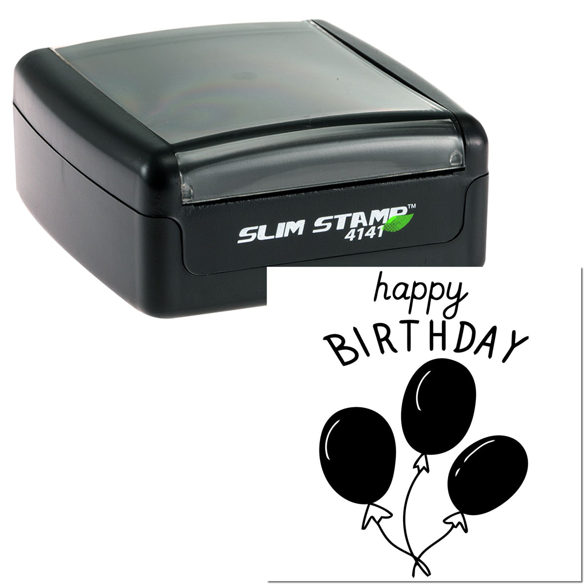 Black self-inking Slim Stamp 4141 with happy birthday balloon seal design.