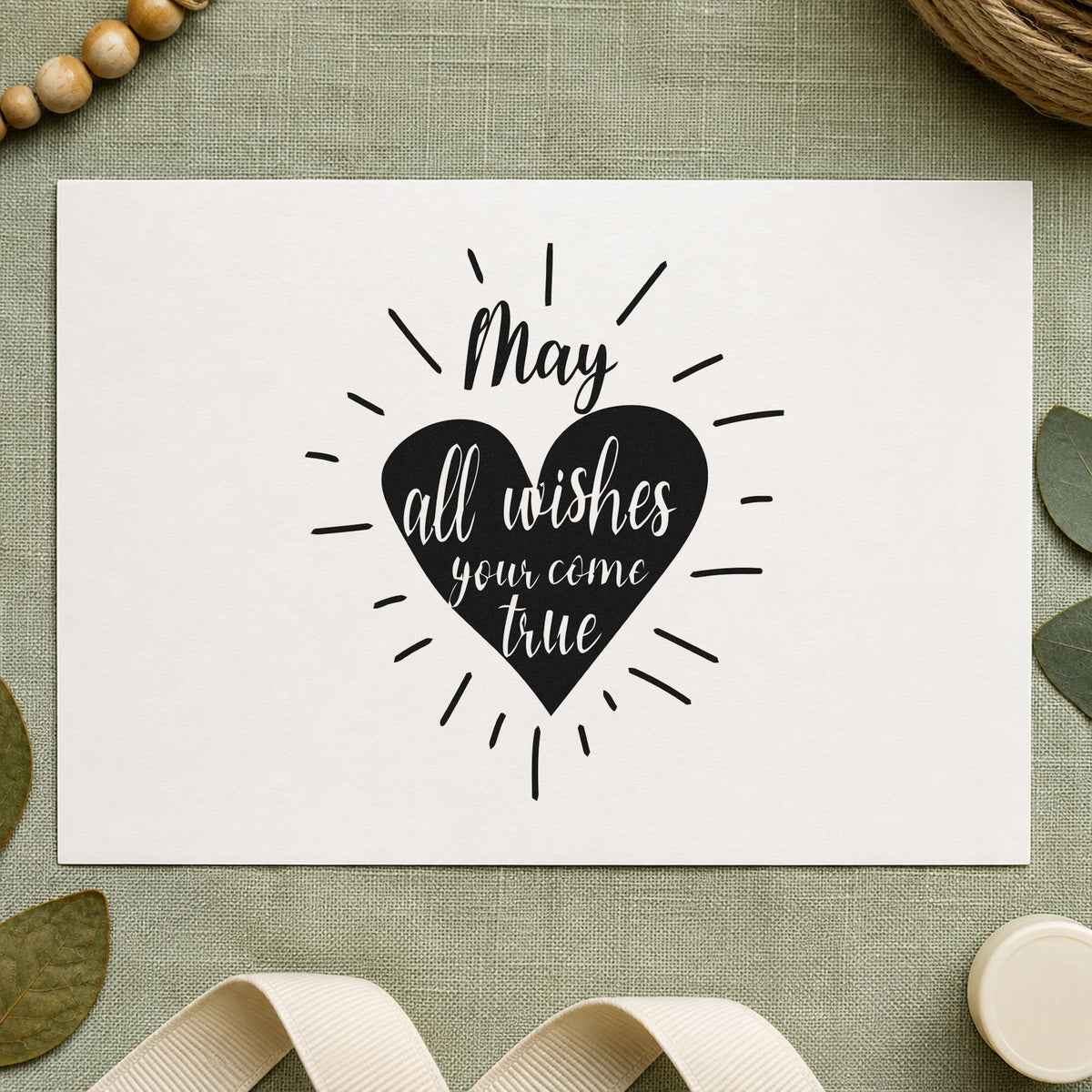 May Wishes Come True craft stamp in black ink on cardstock, an easy option for service year album page.