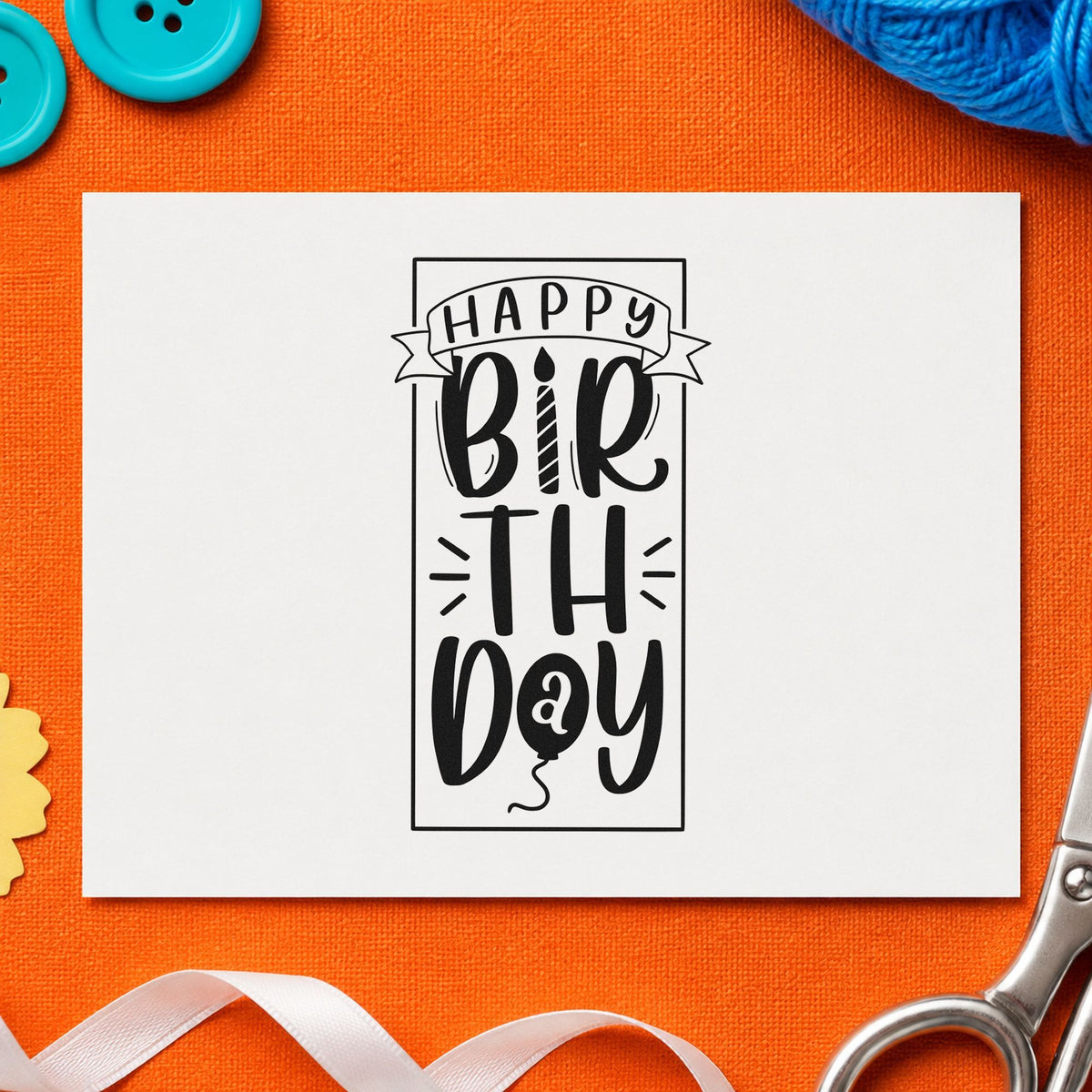 Tall Birthday Banner Frame craft stamp in black ink on cardstock, an easy option for cruise album page.