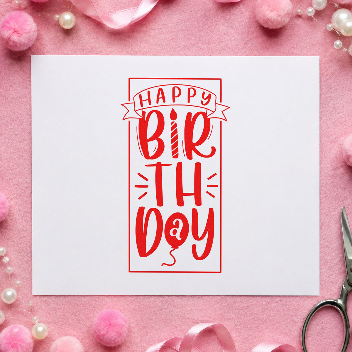 Tall Birthday Banner Frame craft stamp imprint in red ink on a handmade project, one idea being day plan cards.