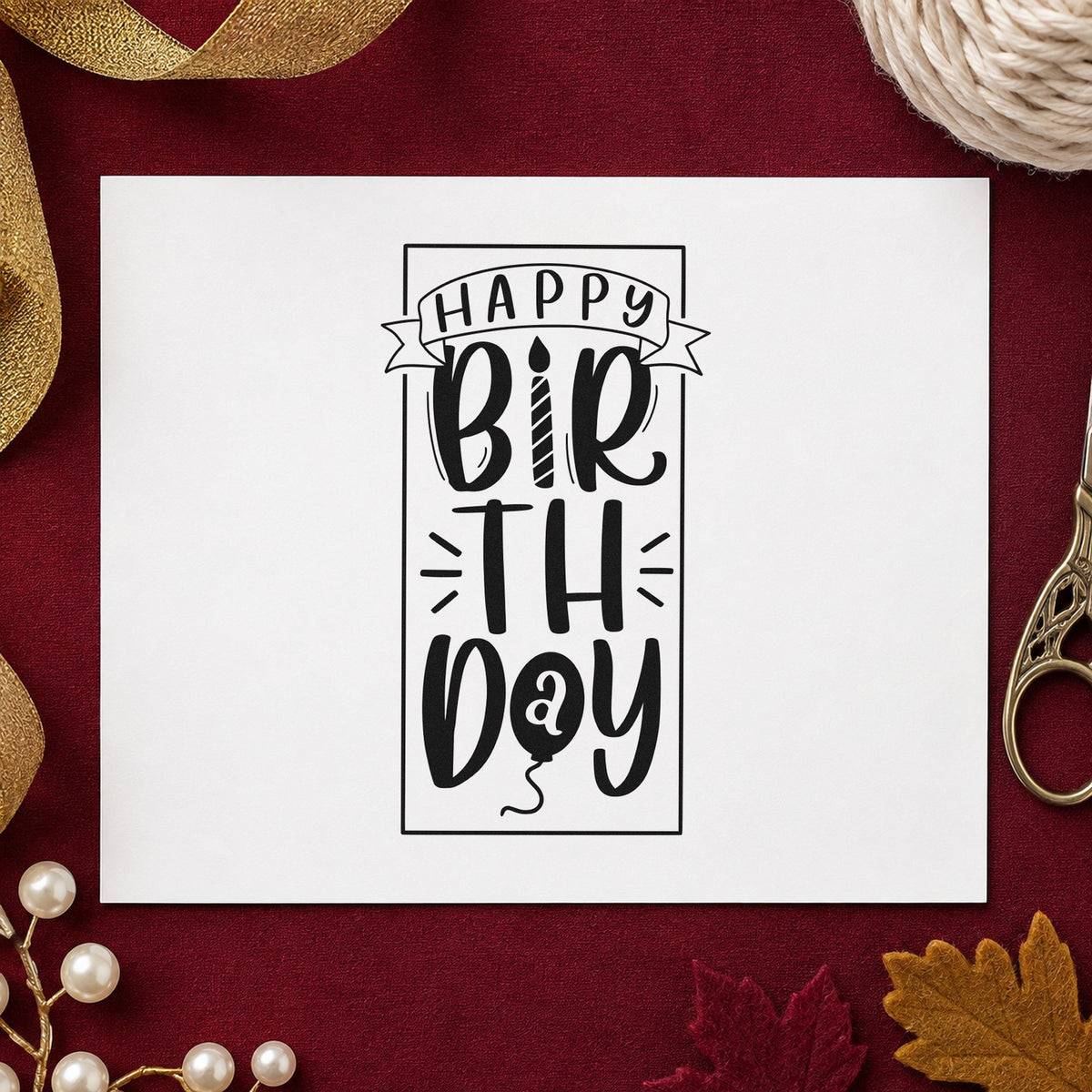 Tall Birthday Banner Frame rubber stamp printed in black ink, ready for stacked frame cards and similar paper crafts.