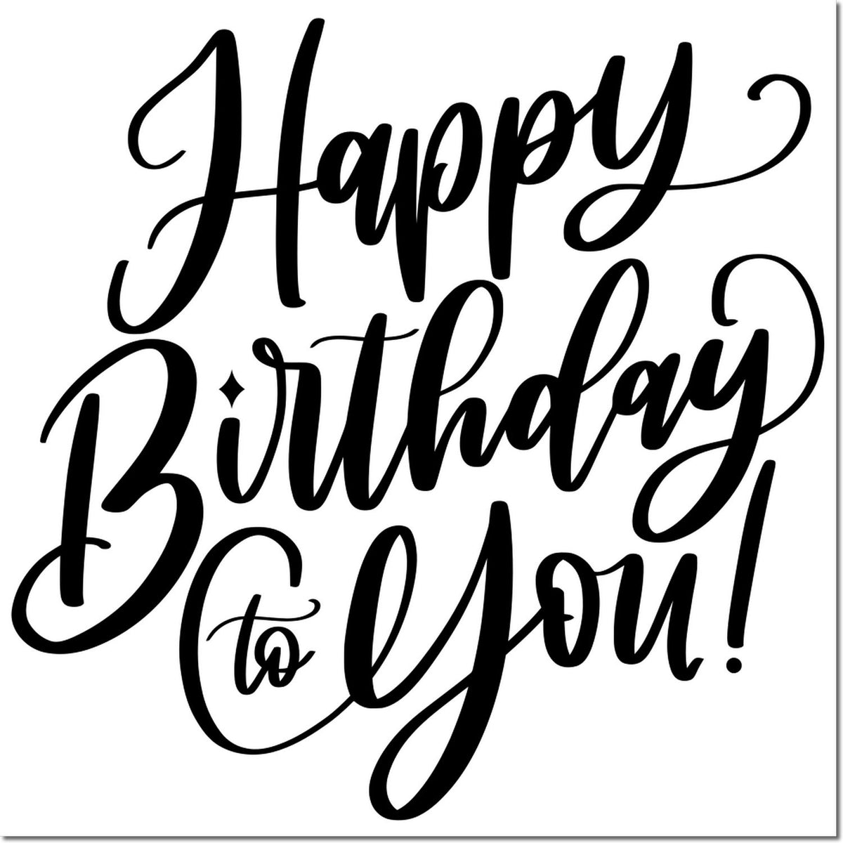 Black script Happy Birthday to You! stamp and seal design on white background