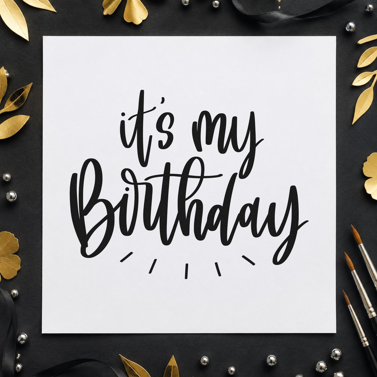 My Birthday Radiating Script rubber stamp printed in black ink, ready for budget plan sheet and similar paper crafts.