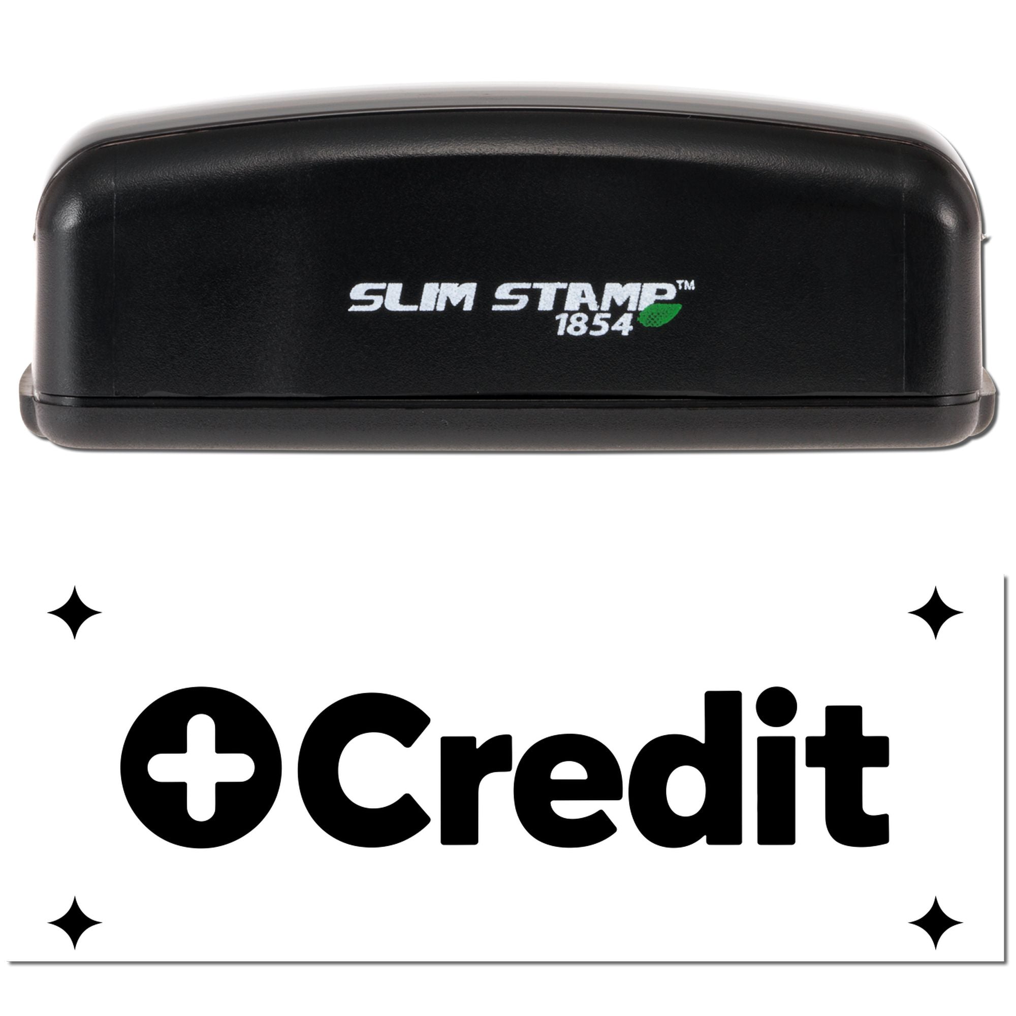 Black Slim Stamp 1854 self-inking stamp and Credit seal on white background