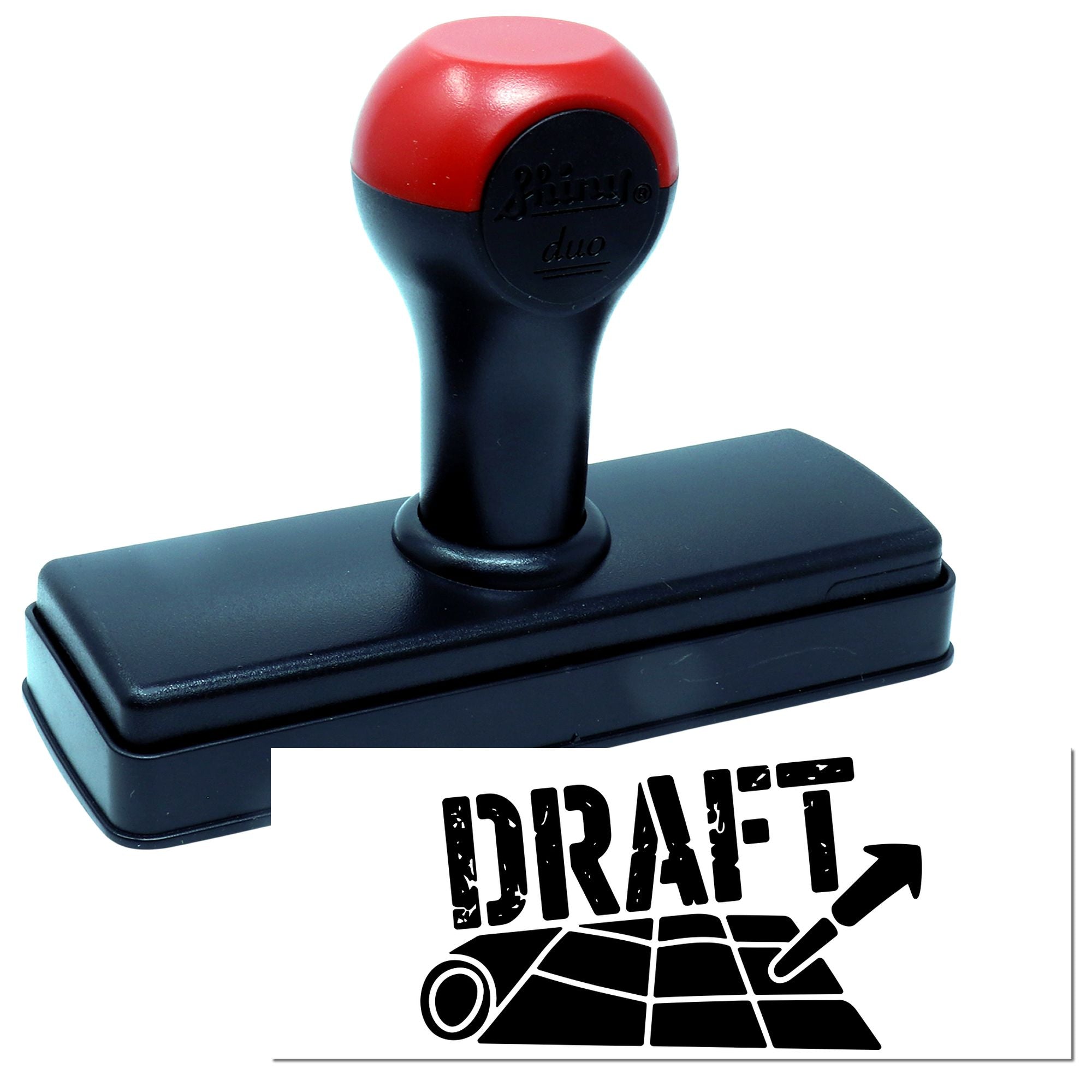 Red and black self-inking draft stamp with arrow seal mark and rectangular base