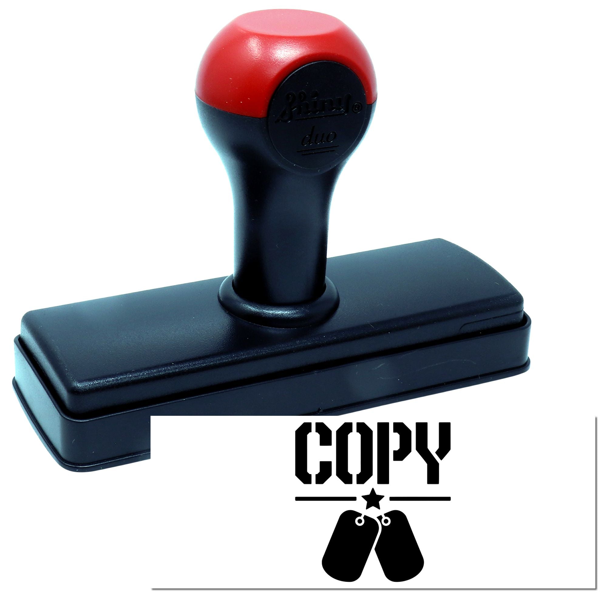 Black and red self-inking COPY stamp and seal with tag icon on white background